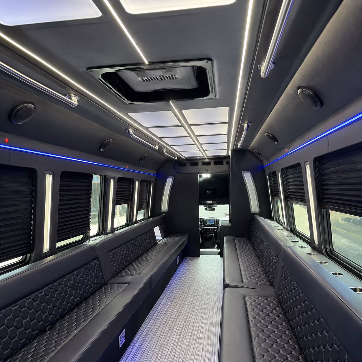 Interior of a party bus rental serving Scottsdale